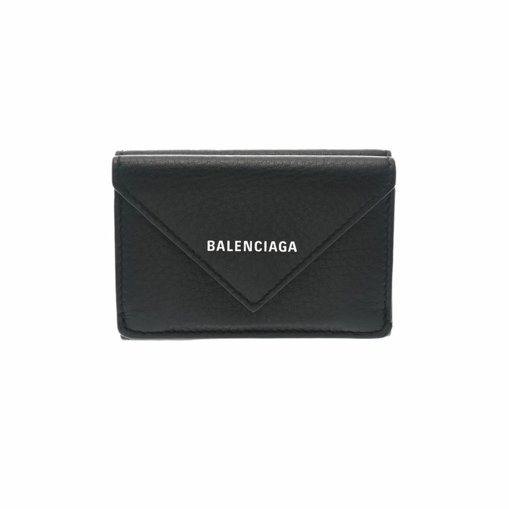 BALENCIAGA Paper Wallet Black Leather Tri fold